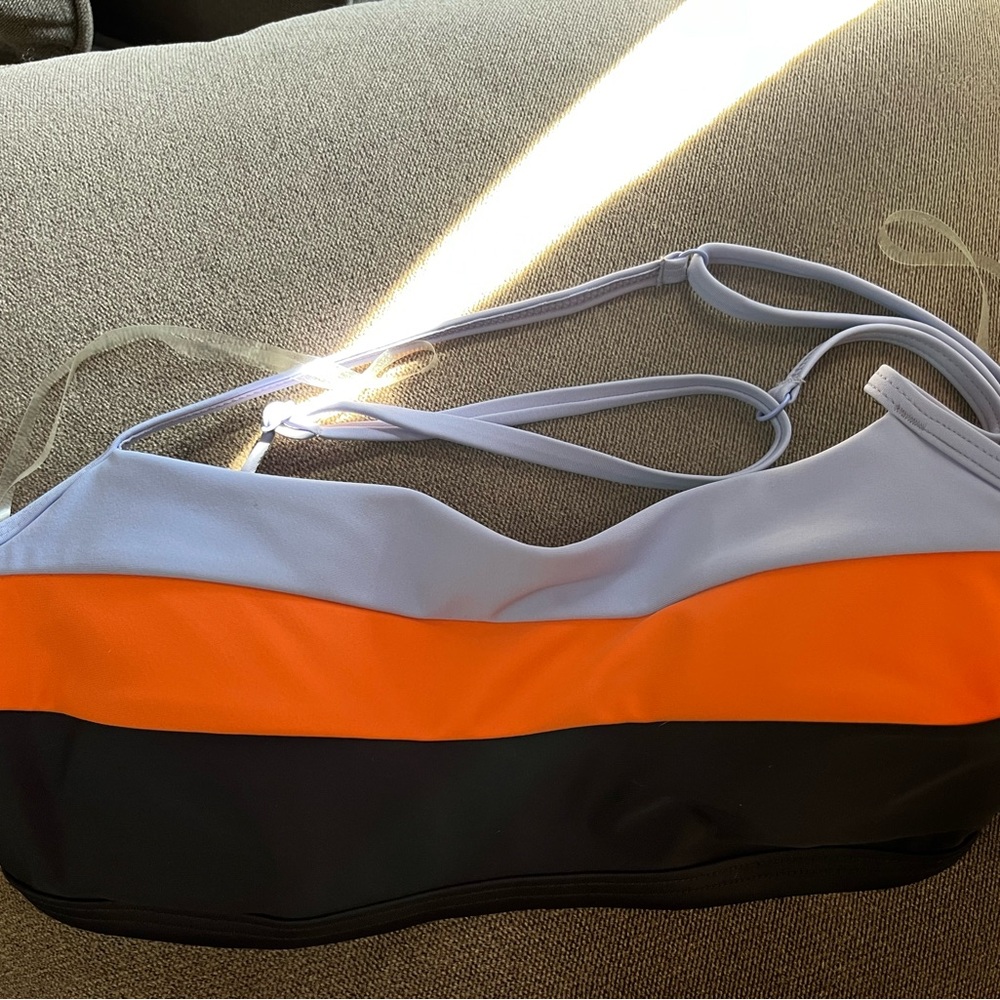 Prana Orange, Black, and Purple Bikini Top